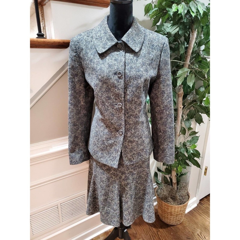 Albert Nipon Women's Gray Polyester Long Sleeve Jacket & Skirt 2 Piece Suit 16